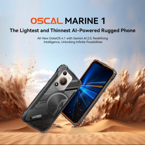  Blackview Oscal Marine 1, 4 Go + 128 Go, écran 6,56 pouces, Android 15, processeur Unisoc UMS9230E T615 Octa Core, réseau : 4G, OTG, NFC (orange) SB101A987-050
